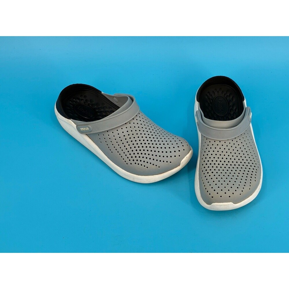 Crocs LiteRide Clogs Mens 6 Womens 8 Gray White Comfort Slip On Shoes